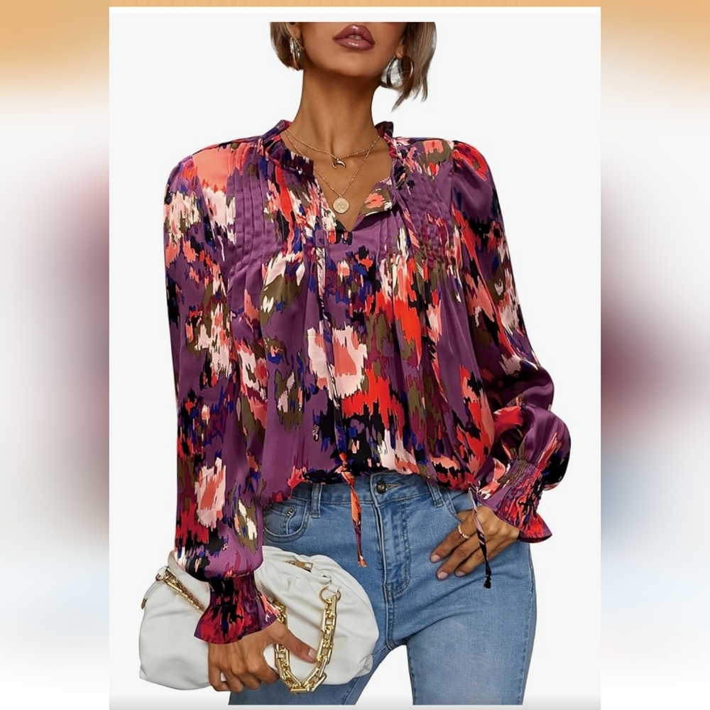 Hot Touch Elegant Floral Blouse in Purple and Red